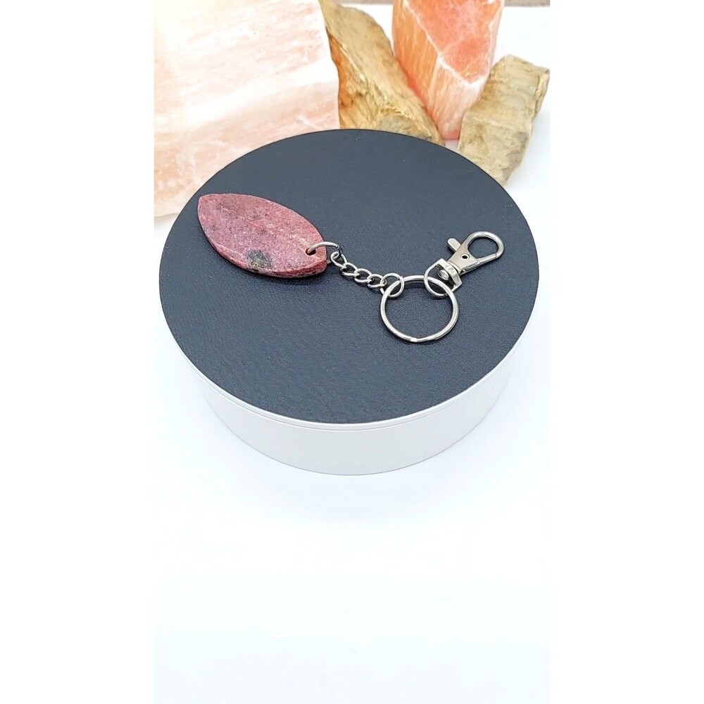Rhodonite Stone Keychain with Swivel Clip - Picture 3 of 5